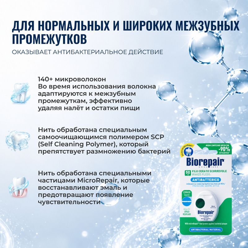 Биорепейер Фило Церато зубная нить вощеная скользящая 50м Coswell S.p.A., фото №3